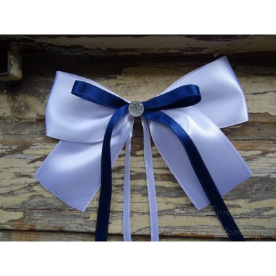 Atlasová mašle na auto bílá - tmavě modrá 549 – Zboží Dáma