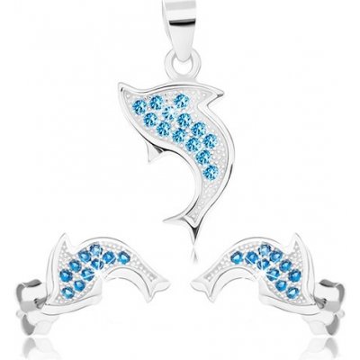 Šperky eshop set stříbro přívěsek a náušnice delfín modré zirkonky SP71.30 – Zboží Mobilmania