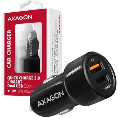 AXAGON PWC-QC5, QUICK a SMART nabíječka do auta, 2x port QC3.0/AFC/FCP + 5V-2.6A, 31.5W