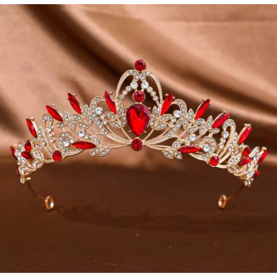 B-Top pozlacená korunka do vlasů s červenými krystaly – Zboží Mobilmania