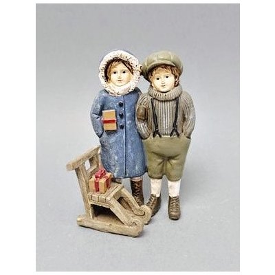 Děti zimy retro u sáněk s dárkem - 11 cm – Zboží Mobilmania