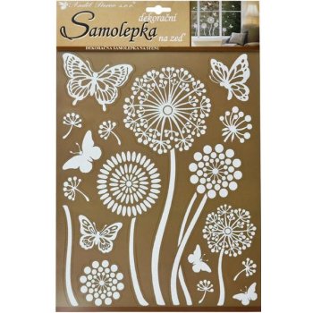 Anděl 10190 Samolepky na zeď bílé květiny s glitry 35 x 27,5 cm