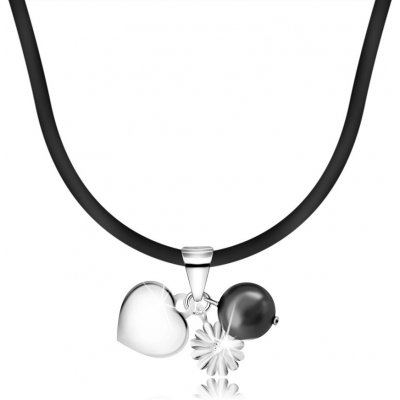 Šperky eshop gumová šňůrka na krk s přívěsky z stříbra srdce perla květ O16.13