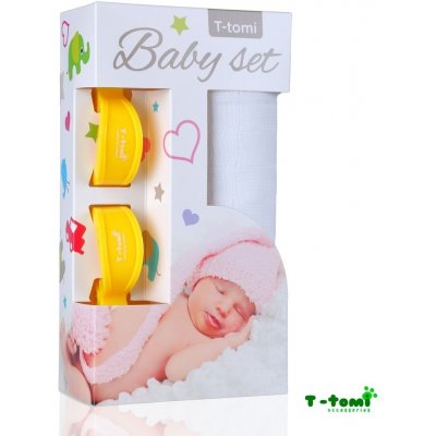 T-Tomi Baby set bambusová osuška white / bílá + kočárkový kolíček yellow / žlutá 332 – Zbozi.Blesk.cz
