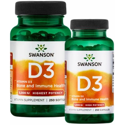 Swanson Vitamín D3 250 tobolek 5000iu + zdarma Vitamín D3 30 kapslí 1000iu