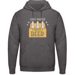 AWDis Hoodie Mikina Design Šetřete vodou pijte pivo Uhlíková