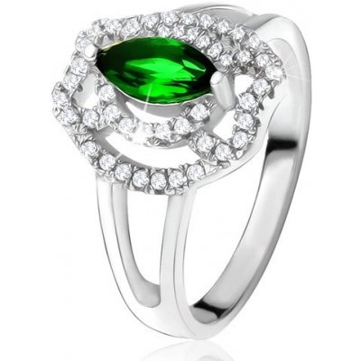 Šperky eshop prsten se zeleným zrníčkovitým kamenem zirkonové oblouky stříbro 925 T21.11 – Zboží Mobilmania
