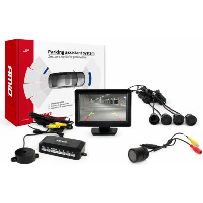 AMiO Sada asistentů parkování 4 senzory černé TFT01 4,3 `s kamerou night vision CAM-301 IR 28mm – Zboží Mobilmania