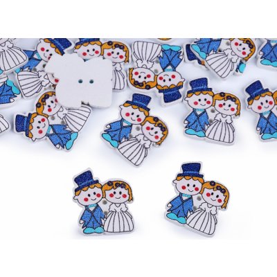 Prima-obchod Dřevěný dekorační knoflík ženich a nevěsta, barva modrá bílá – Zboží Mobilmania