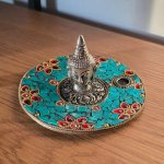 Mani Bhadra Stojan na vykuřovadla Buddha Design stříbrná s kamínky – Zboží Dáma