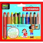 STABILO Barevná pastelka Woody 3v1 pastelka vodovka voskovka Pouzdro 10ks + ořezávátko – Zboží Mobilmania