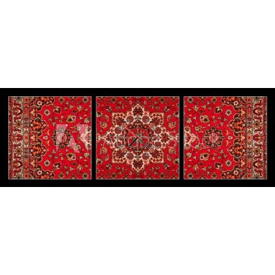Obraz s hodinami 3D třídílný - 150 x 50 cm - Old Persian carpet with pattern. top view Starý perský koberec se vzorem. pohled shora – Zboží Mobilmania