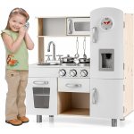 COSTWAY dětská kuchyňka s realistickým světlem a zvukem dětská dřevěná kuchyňka s lednicí včetně hracích doplňků pro děti od 3 let 72,5 x 29 x 81,5 cm – Zbozi.Blesk.cz