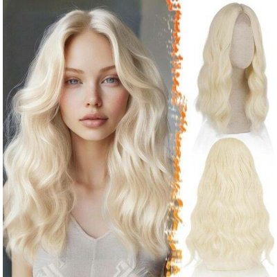 Barsdar 46cm dlouhá vlnitá platinová paruka, středně dlouhá blond paruka pro ženy s přírodními – Sleviste.cz
