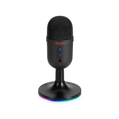 Marvo, herní/streamovací mikrofon, MIC-06, černý, RGB podsvícení, vstup pro sluchátka (MIC-06 BK)