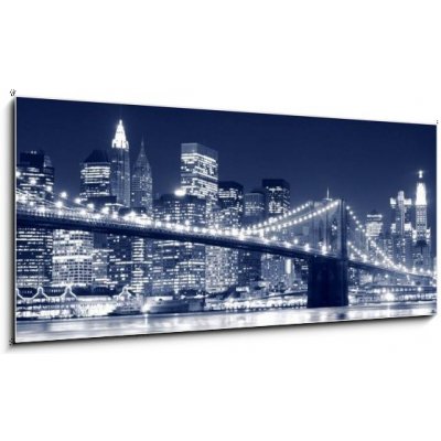 Skleněný obraz 1D panorama - 120 x 50 cm - Brooklyn Bridge and Manhattan skyline At Night, New York City Brooklynský most a Manhattan skyline V noci, New York City – Zboží Mobilmania