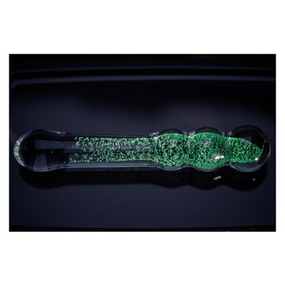 Chakra Original Dildo svítící Wave bílá zelená pevné sklo 18 x 3,5 cm