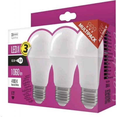 Emos LED žárovka Classic A60 10.5W E27 neutrální bílá 3 ks cena za pack – Hledejceny.cz