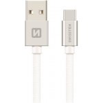 Swissten 71521103 USB 2.0 typ A na C, USB 2.0, zástrčka A - zástrčka C, opletený, 0,2m, stříbrný – Zboží Živě