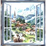 IHR Ideal Home Range Ubrousek 33x33cm Výhled z okna na vesničku pod horami – Hledejceny.cz