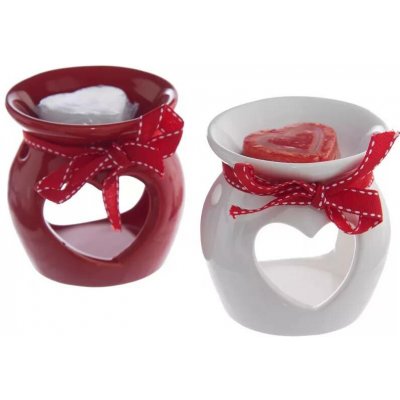 2ASS aroma lampa keramická srdce červená bílá 8x8 cm – Sleviste.cz