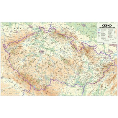 Excart Maps ČR - nástěnná obecně zeměpisná mapa 198x126 cm Varianta: bez rámu v tubusu, Provedení: laminovaná mapa v lištách – Sleviste.cz