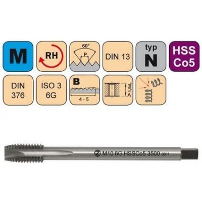 NÁSTROJE CZ Závitník strojní M16x2 ISO3 HSSCo5 DIN 376 B - 3500 - CZZ3500-M16-ISO3 – Zboží Mobilmania