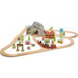 Bigjigs Rail Dřevěná vláčkodráha divoký západ 62 dílů