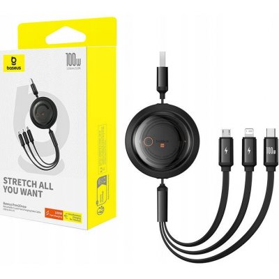 Baseus P10368700111-03 Rychlonabíjecí 3v1 USB-A - microUSB USB-C Lightning (100W), 1,1m, černý – Zboží Živě