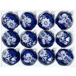 Irisa Sada skleněných vánočních ozdob modrá s dekorem modrotisk 12 ks – Zboží Dáma