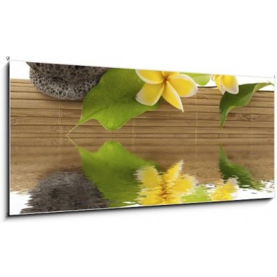 Skleněný obraz 1D panorama - 120 x 50 cm - concept dtente : bambou, galets, papillon, fleurs koncept d tente: bambou, galety, papillon, fleurs – Zboží Mobilmania