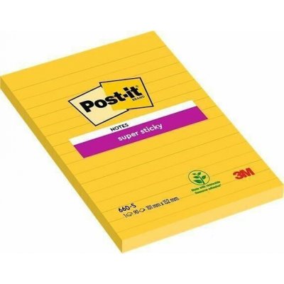 Samolepicí bloček "Super Sticky", žlutá, 102x152 mm, 75 listů, linkovaný, 3M POSTIT – Hledejceny.cz