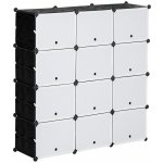 HOMCOM Regálový systém modulární bezšroubový, 12 přihrádek, ocel/plast, bílo-černý, 125 x 32 x 125 cm – Sleviste.cz