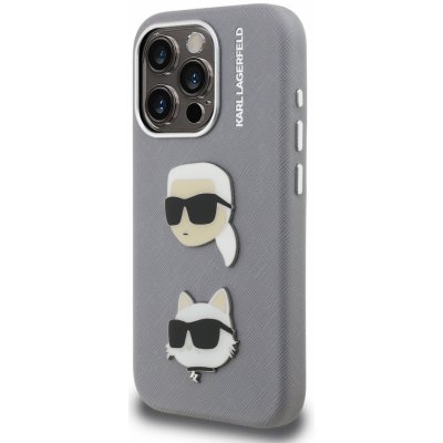 Karl Lagerfeld Grained PU K&CH Heads pro Apple iPhone 15 Pro Max, šedá – Zboží Mobilmania