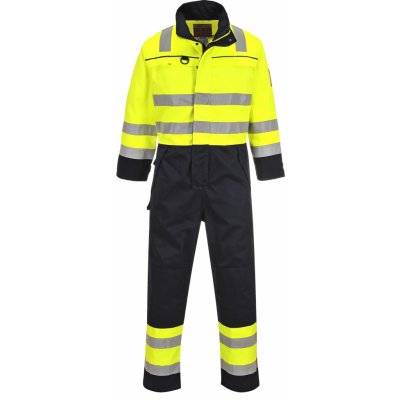 PortWest HI-VIS Bizflame MULTI-NORM FR60 Nehořlavá reflexní kombinéza antistatická HV žlutá/námořní modrá – Sleviste.cz