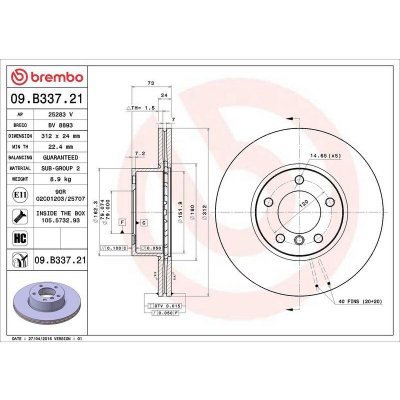 Brzdový kotouč BREMBO 09.B337.21 - BMW – Zboží Mobilmania