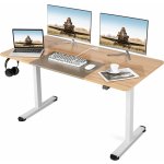 Costway Elektrický výškově nastavitelný stůl COSTWAY, ergonomický stůl Sit-Stand s věšákem a háčkem na kabely, 140 cm x 70 cm, stojící stůl pro domácí kancelář, učebnu, ložnici (dub) – Zbozi.Blesk.cz