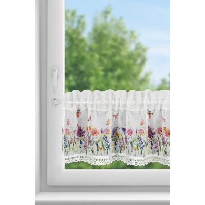 Takoy Záclonka BELLA z etamínu zdobená květinovým potiskem a krajkou 150 x 30 cm-HF-428398 | 150 x 30 cm – Zboží Mobilmania