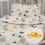 Biante dětské povlečení Sandra SA 672 Žlutá a šedohnědá auta ve městě na bílém 90 x 130 cm 40 x 60 cm – Zboží Dáma