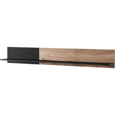 Nástěnná police na knihy Adre 180 cm dub wotan černá loftová do obýváku a kanceláře Intesi – Zboží Dáma