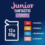 Felix Fantastic Junior s hovězím kuřetem sardinami a lososem v želé 12 x 85 g – Sleviste.cz