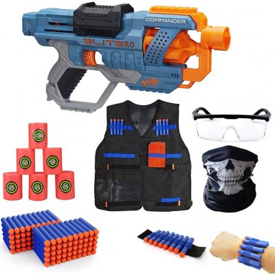 Nerf Elite 2.0 Commander E9485 + 100 šípů + vesta + šátek + brýle + páska na ruku + terče – Sleviste.cz