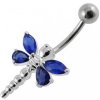 Piercing Šperky4U stříbrný piercing do pupíku vážka barva tm. modrá BP01188-B