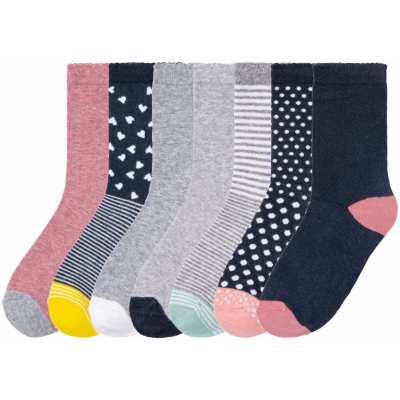 Pepperts Dívčí ponožky, 7 párů navy modrá / šedá / bílá / modrá / žlutá / růžová