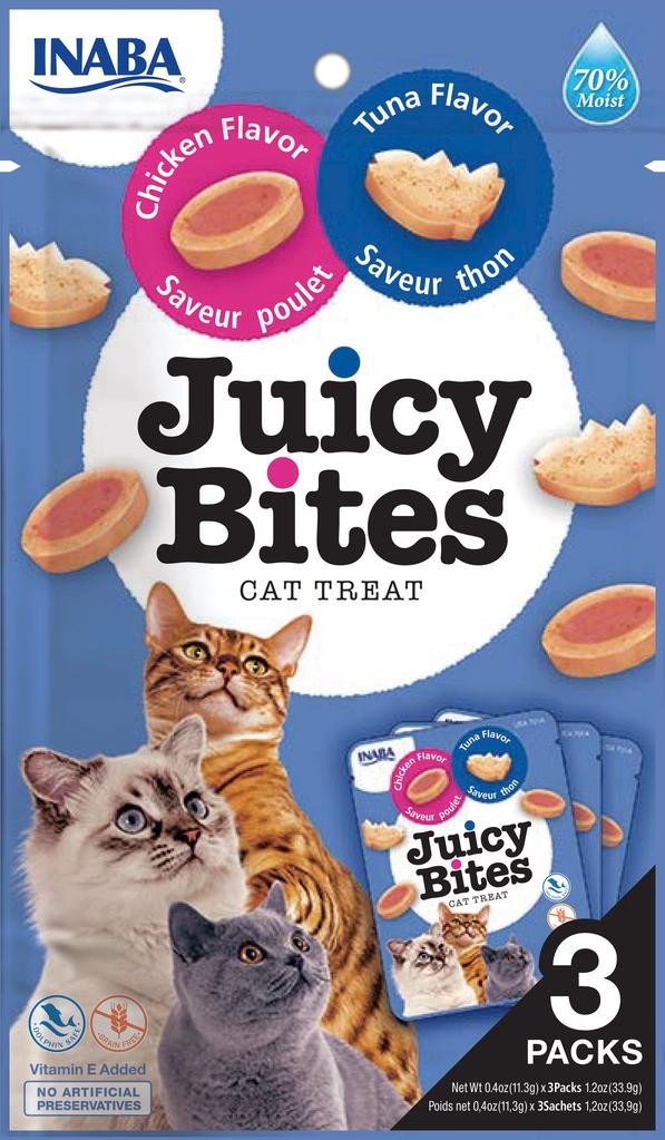 INABA Cat Juicy Bites s tuňákem a kuřecím masem 3 x 11,3 g