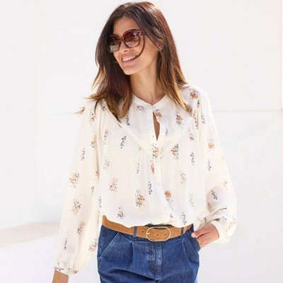 Halenka se širokými rukávy a potiskem režná/oříšková – Zboží Mobilmania