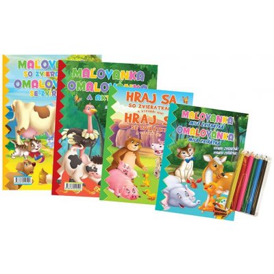 FONI Book Omalovánky+aktivity/Maľovanky+aktivity Zvířátka/zvieratká 4ks + pastelky CZ+SK verze v sáčku 21x29cm – Hledejceny.cz