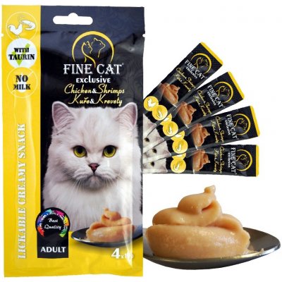 Fine Cat Exclusive Krémová svačinka pro kočky KUŘE & KREVETY 4 x 15 g
