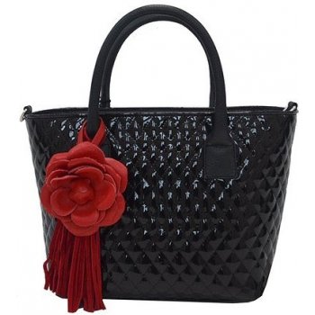 lakovaná kabelka FIORALBA s růží černá + červená růže