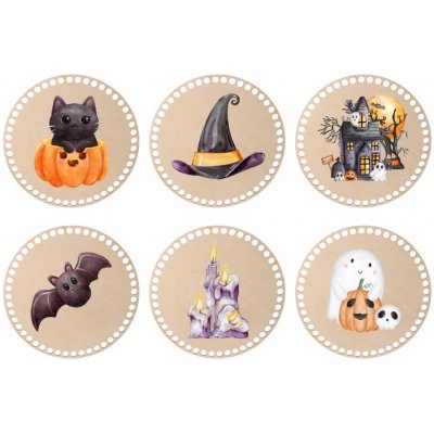ČistéDřevo Dřevěné podtácky k obháčkování Halloween 10cm – Zboží Dáma